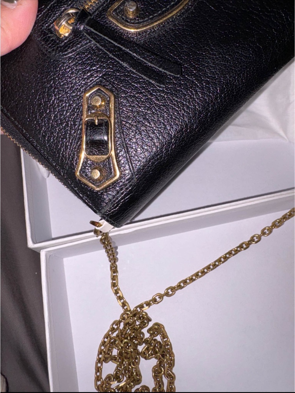 Balenciaga Black Leather Crossbody Wallet with Gold Hardware, 💯 Authentic - Picture 6 of 8